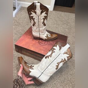 White/Pearl/Brown Cowboy/Cowgirl Boots - CIRCLE G BRAND
